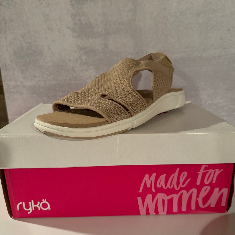 NWT Ryka Womens Sandals Size‎ 9W Beige Comfort Walking Adjustable Strap